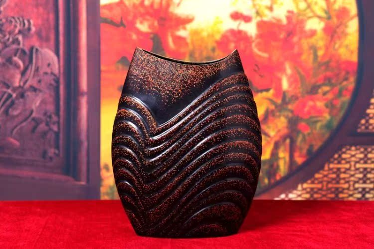 江西漆器摆件鄱阳脱胎收藏漆器精品工艺装饰摆件肌理装饰工艺鱼瓶
